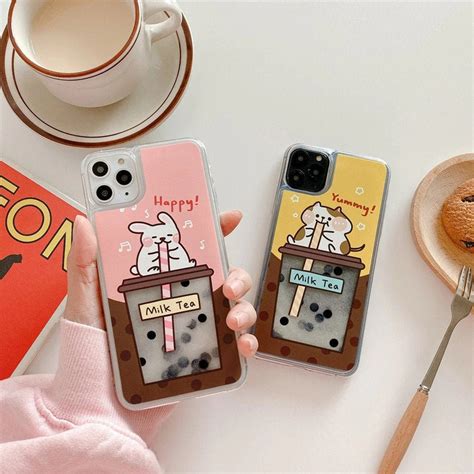 Moving Phone Case Bubble Tea Boba Milk Tea Iphone Case Liquid Etsy