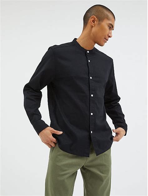 Black Linen Blend Grandad Collar Shirt Men George At Asda