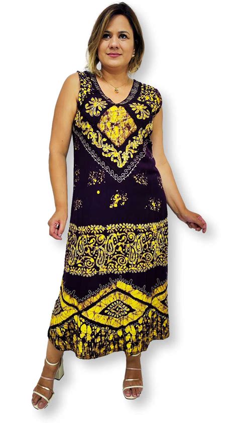 Vestido Longo Regata Indiano Batik Bordado Decote V 1007 Sarat Moda