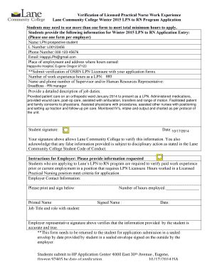 Fillable Online Media Lanecc LPN Work Verification Form Draftdoc Fax