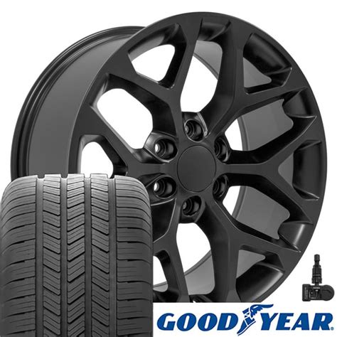 Snowflake Wheel And Tire Set Cv98 20x9 Satin Black Gmc Snowflake Wheel W Goodyear W Tpms