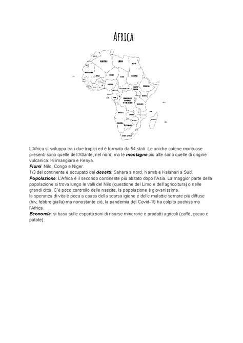 Africa Riassunto Africa L’africa Si Sviluppa Tra I Due Tropici Ed è Formata Da 54 Stati Le