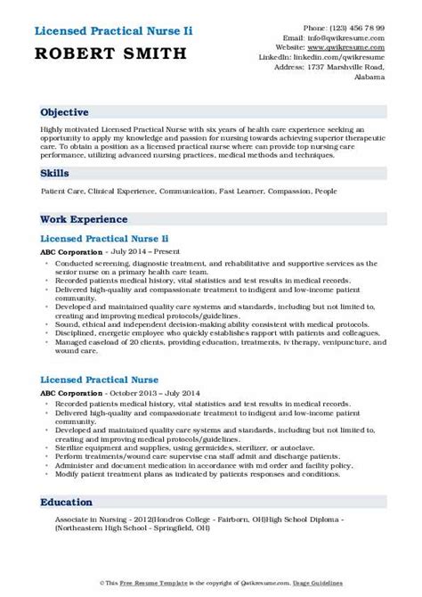 Licensed Practical Nurse Resume Samples Qwikresume