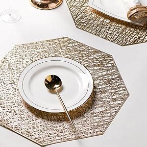 Cedilis 12 Pack Gold Vinyl Placemats Hollow Out Octagonal Kitchen Table