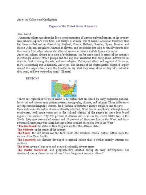 American Culture - Regions of The USA | PDF | Southwestern United ...