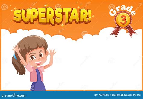 Background Template Design with Happy Girl and Word Superstar Stock ...