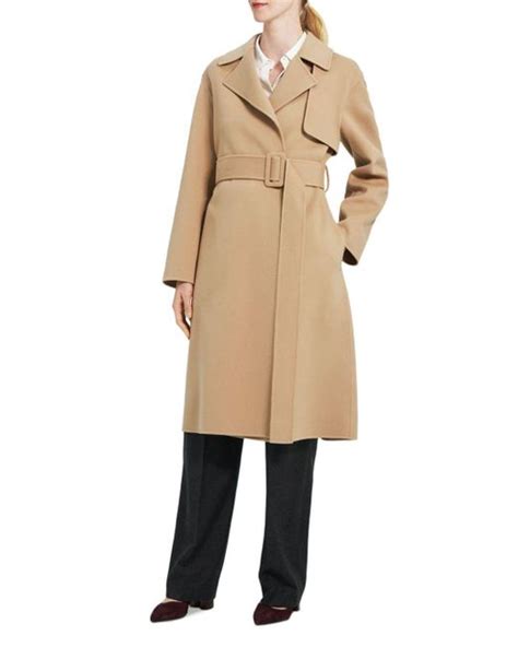 Theory Wool Wrap Trench Coat In Natural Lyst Canada