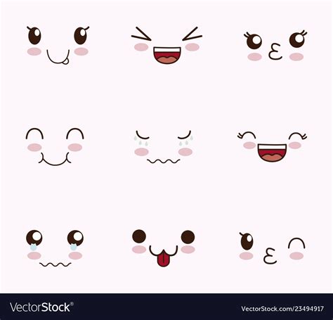 Premium Vector Clipart Kawaii Faces Cute Faces Clipart Set | The Best ...