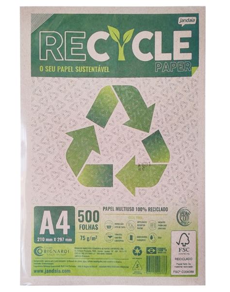 Papel Sulfite 75g A4 Reciclado 500 Folhas Recycle Paper Jandaia