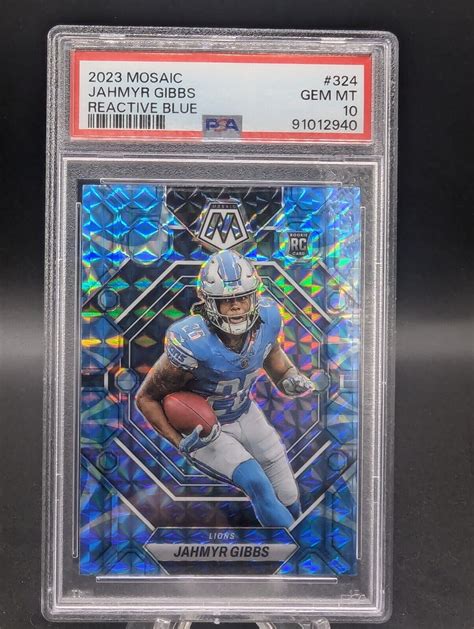 Jahmyr Gibbs 2023 Mosaic 324 Reactive Blue Price Guide Sports Card