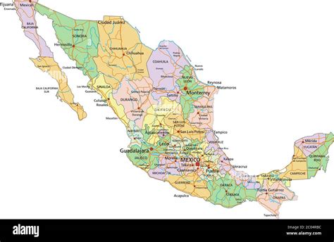 Mexico Highly Detailed Editable Political Map With Labeling Stock Vector Image And Art Alamy