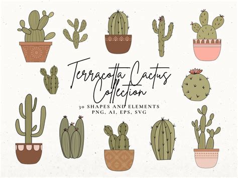 Cactus SVG Bundle Plants Clip Art Set Plant Illustration Etsy Plant