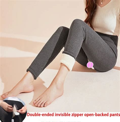 Lambskin Winter Leggings Invisible Open Crotch Outdoor Sex Pants High