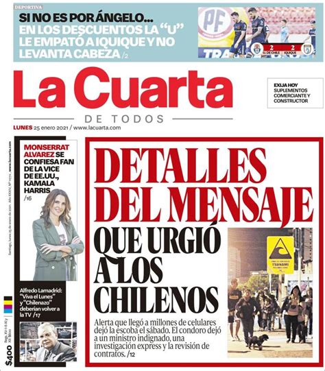 Periódico La Cuarta Chile Periódicos De Chile Edición De Lunes 25