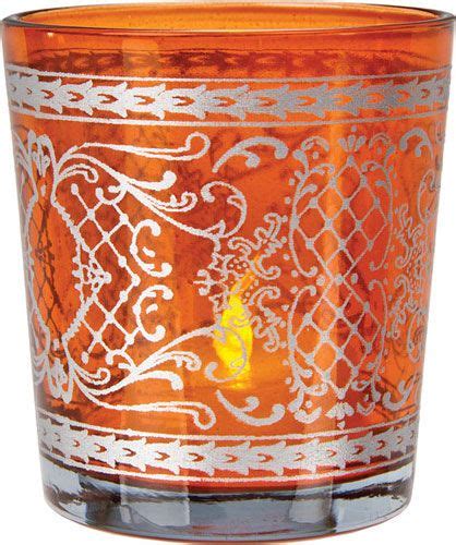 Orange Glass Candle Holders Scrolling Silver Accents Orange Candle Holder Flameless Tea