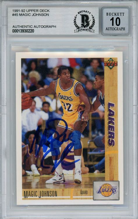 Magic Johnson Signed 1991 92 Upper Deck 45 Trading Card Beckett 10