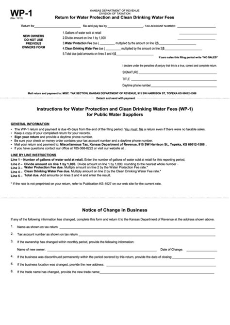 Fillable Form Wp 1 Return For Water Protection And Clean Drinking