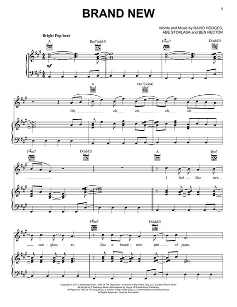 Ben Rector "Brand New" Sheet Music for Piano, Vocal & Guitar | Download PDF - 173100