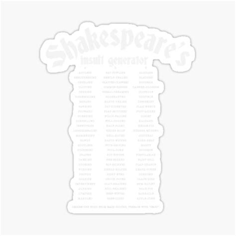 Shakespeare Insult Generator Literary Teacher T Sticker For Sale