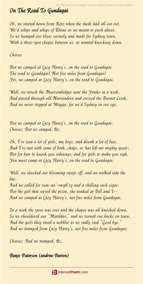 On The Road To Gundagai Poem By Banjo Paterson Andrew Barton