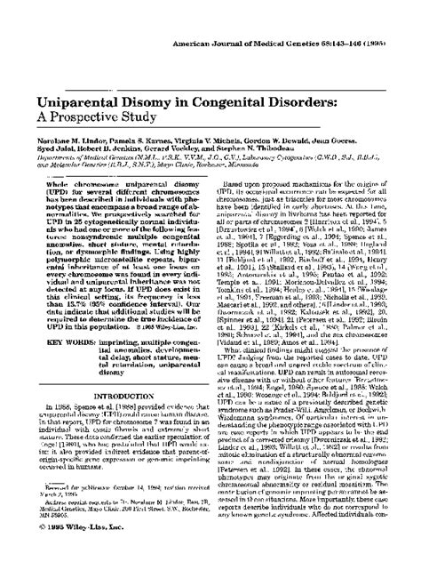 (PDF) Uniparental disomy in congenital disorders: A prospective study ...