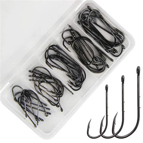 Pcs Box High Carbon Steel Fishing Hook Black Offset Long Barbed