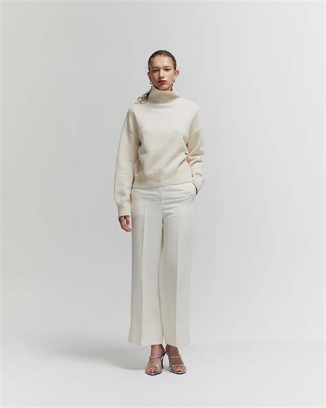 Wool Blend High Neck Cropped Sweater Ivory Lhas