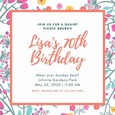 Free Custom Printable 70th Birthday Invitation Templates Canva