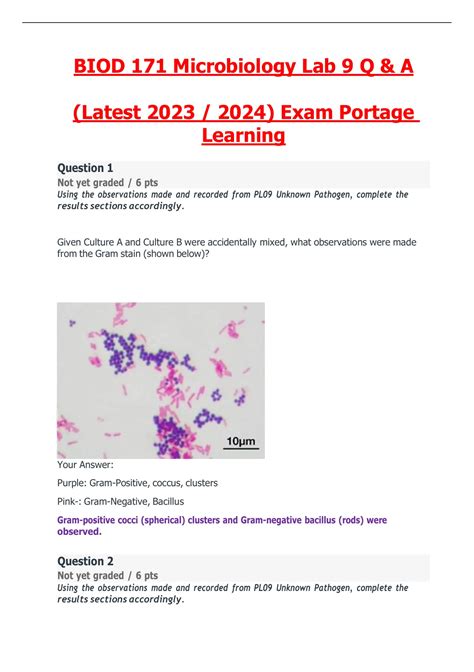 BIOD 171 Microbiology Lab 9 Exam Portage Learning Complete Questions