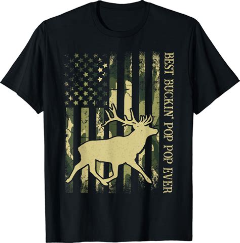 Best Buckin Pop Pop Ever Camo American Flag Deer Hunting T Shirt