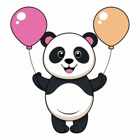 Funny Panda With Balloons Flying Design Element For Baby Shower Card