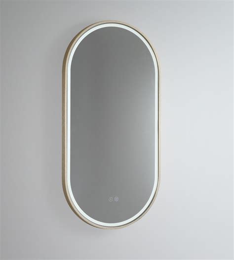 Gatsby Pill Shaped Led Mirror With Brushed Brass Luxe Mirrors