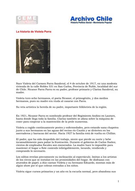 Pdf La Historia De Violeta Parra1 La Historia De Violeta Parra