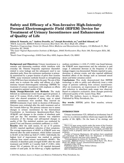 PDF Safety And Efficacy Of A Non Invasive High Intensity Focused