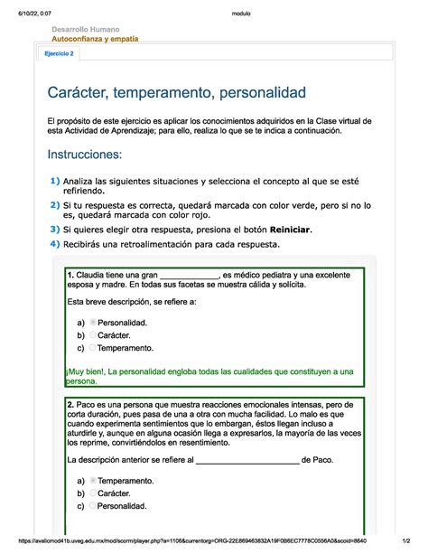 Ejercicio Examenes De Evaluacion Desarrollo Humano V Studocu