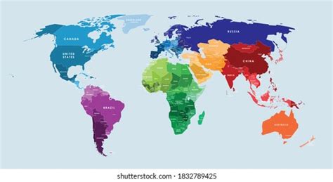 Colorful Hi Detailed Vector World Map เวกเตอร์สต็อก ปลอดค่าลิขสิทธิ์