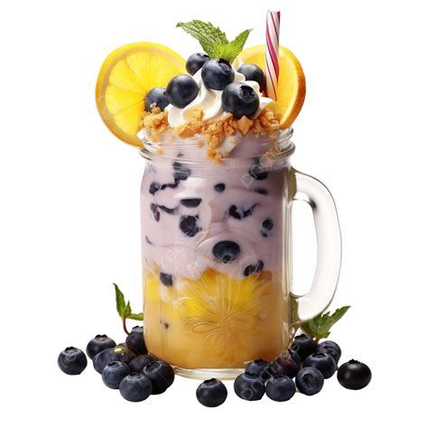 Delicious Shake Glass Decorated With Blueberries Pineapple Pieces 3d