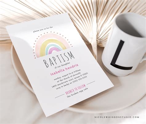 Boho Rainbow Baptism Invitation Instant Download Girl Etsy