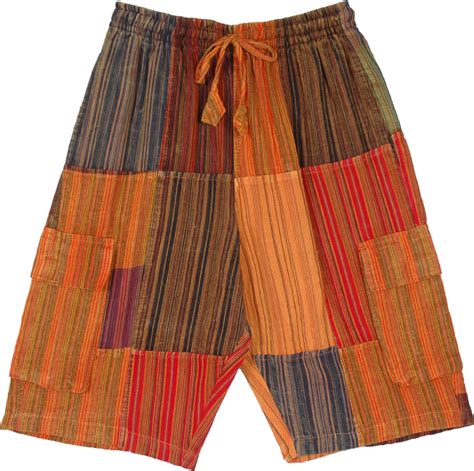 Tangerine Patchwork Unisex Bermuda Cargo Cotton Shorts Shorts