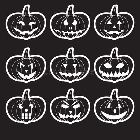 Black Halloween Carved Pumpkins Stickers Stock Vector - Illustration of ...