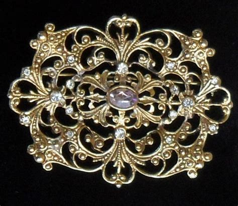 La Belle Poque Broche Antique En Filigrane Dor Avec Strass Clairs Et