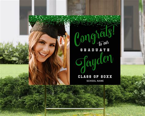 Graduation Yard Sign Template Photo Lawn Sign, Green and Black ...