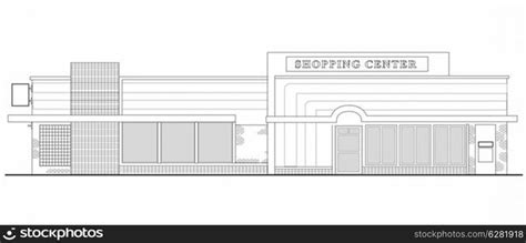 line drawing illustration of a strip mall or shopping center building ...