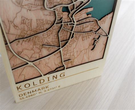 Kolding Map Denmark Map Wooden Map Wood Citymap Street Etsy