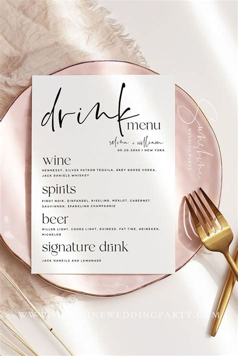 Drink Menu Template Modern Minimalist The Bar Menu Wedding Etsy