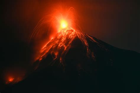 Fuego Volcano Erupts Sending Lava and Ash Soaring Into Sky Above