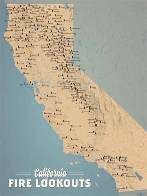 California Fire Lookouts Map 18x24 Poster Best Maps Ever