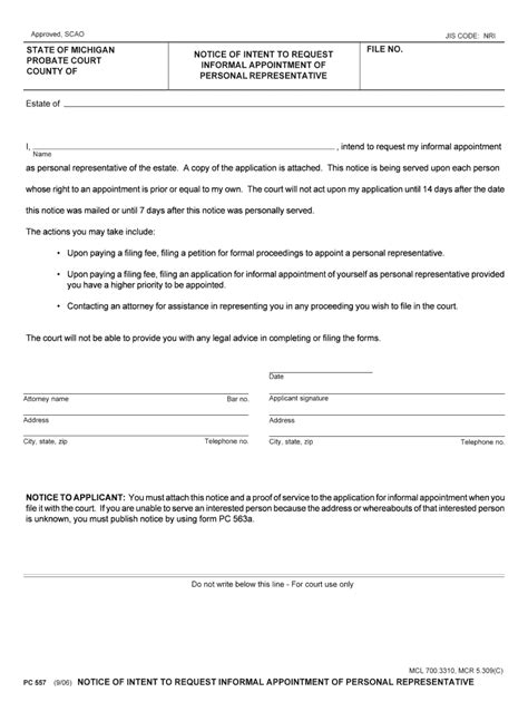 Notice Of Intent To Request Informal Appointment Of Personal Fill Out