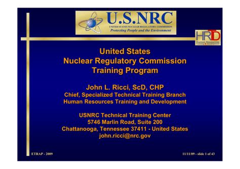 United States Nuclear Regulatory Commission Training Program