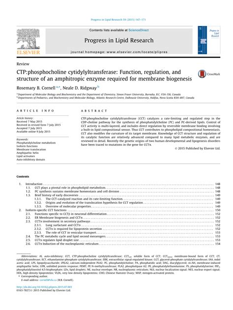 (PDF) CTP: phosphocholine cytidylyltransferase: Function, Regulation ...